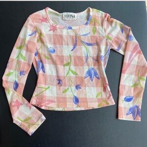 Checker floral sheer top